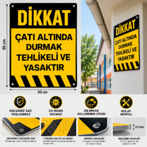 Okul Çatı Altında Durmak Tehlikeli ve Yasaktır Uyarı Levhası – Galvaniz Sac, UV Baskı