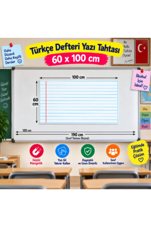 Düz çizgili Türkçe Defteri Tahta Magneti – 60x100 cm Çizgili – Yaz Sil Tekrar Kullan