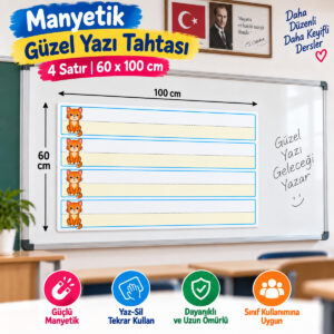 Güzel Yazı Tahta Magneti – 60x100 cm Çizgili – Yaz Sil Tekrar Kullan