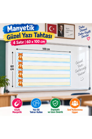 Güzel Yazı Tahta Magneti – 60x100 cm Çizgili – Yaz Sil Tekrar Kullan