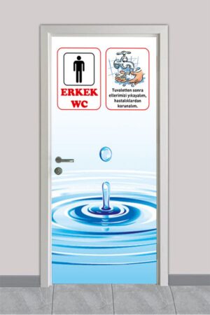 Erkek WC – Su Damlası ve Temizlik – Okul Kapı Giydirme