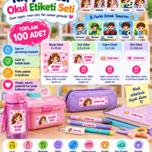Kişiye Özel Okul Etiketi Seti 100 Adet – İsimli Sticker – 4 Farklı Boy
