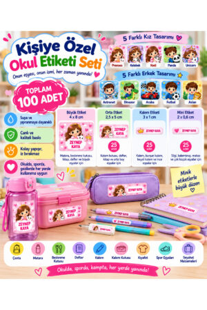 Kişiye Özel Okul Etiketi Seti 100 Adet – İsimli Sticker – 4 Farklı Boy