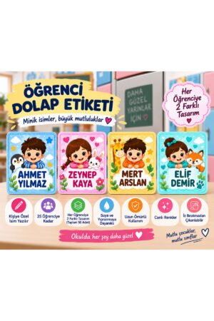 Kişiye Özel Öğrenci Dolap Etiketi 6x9 cm – 25 Öğrenciye Kadar – 50 Adet İsimli Sticker