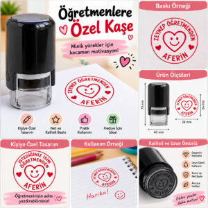 Kişiye Özel Öğretmen Kaşesi – İsimli Aferin ve Motivasyon Kaşesi – 10 Farklı Model-motivasyon etiketi hediyeli
