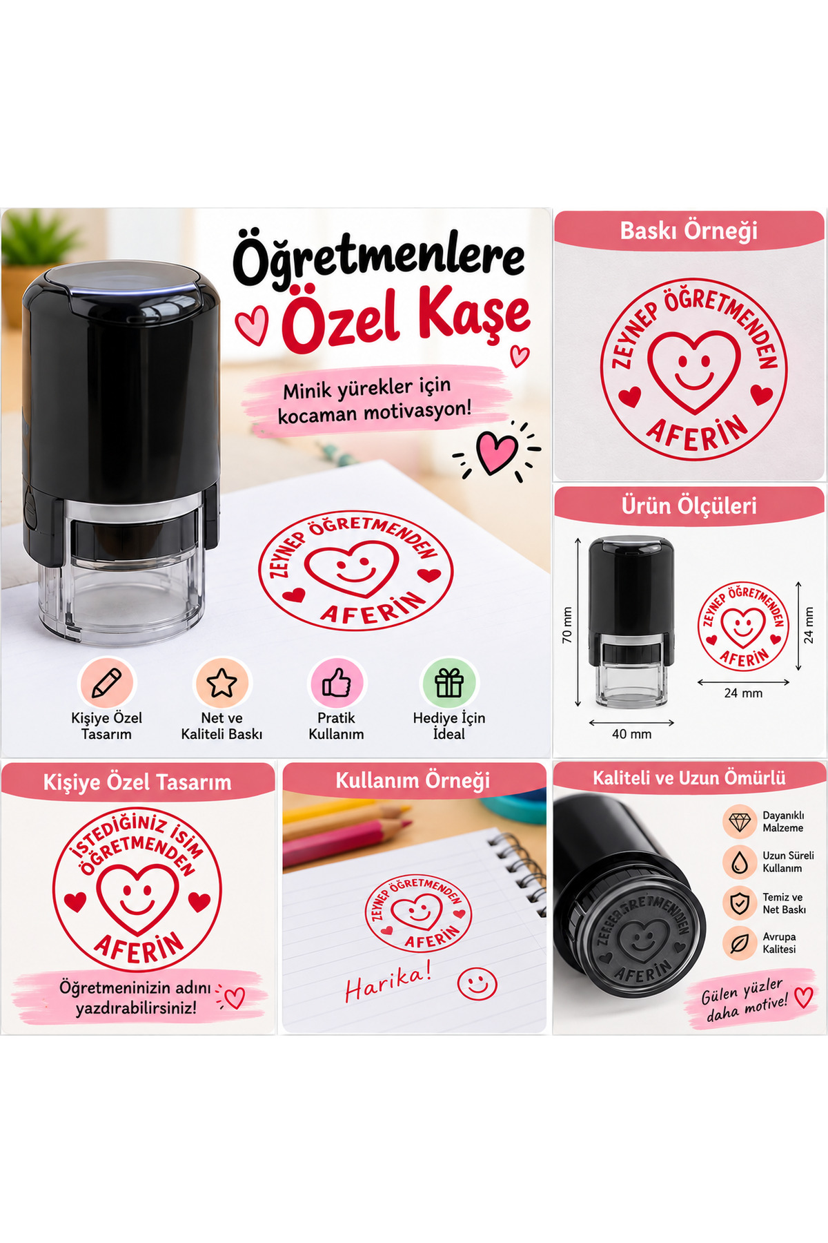 Kişiye Özel Öğretmen Kaşesi – İsimli Aferin ve Motivasyon Kaşesi – 10 Farklı Model-motivasyon etiketi hediyeli