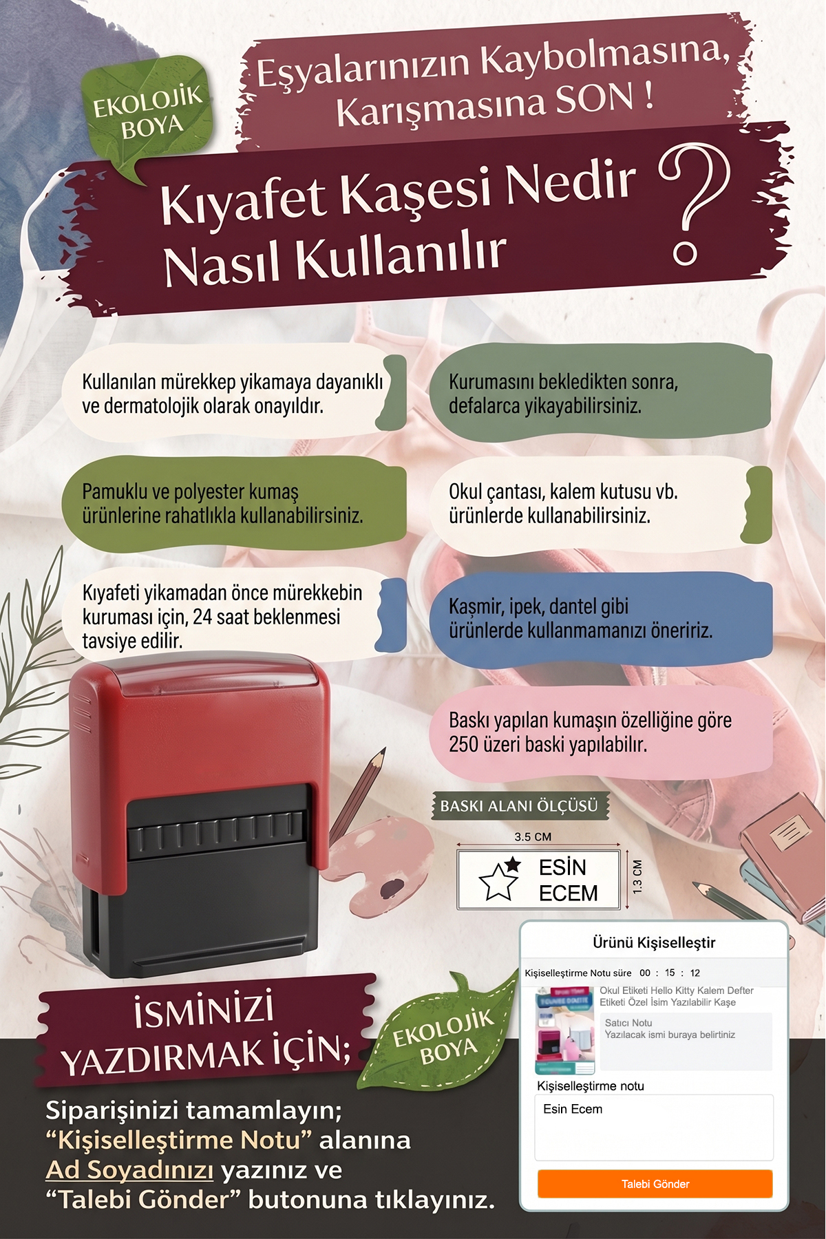 Kıyafet Kaşesi Okul Kaşesi Öğrenci Kaşesi Kişiye Özel İSİM Kaşesi - Görsel 2