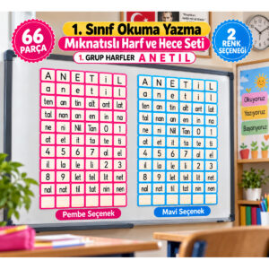 ANETİL Ses Grubu Harf Hece ve rakam Magnet Seti – 66 Parça