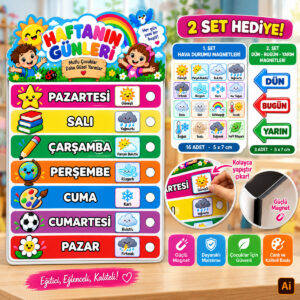 Haftanın günleri ve hava durumu panosu - 50x70 cm mdf