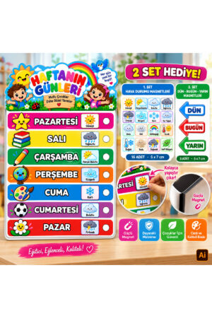Haftanın günleri ve hava durumu panosu - 50x70 cm mdf